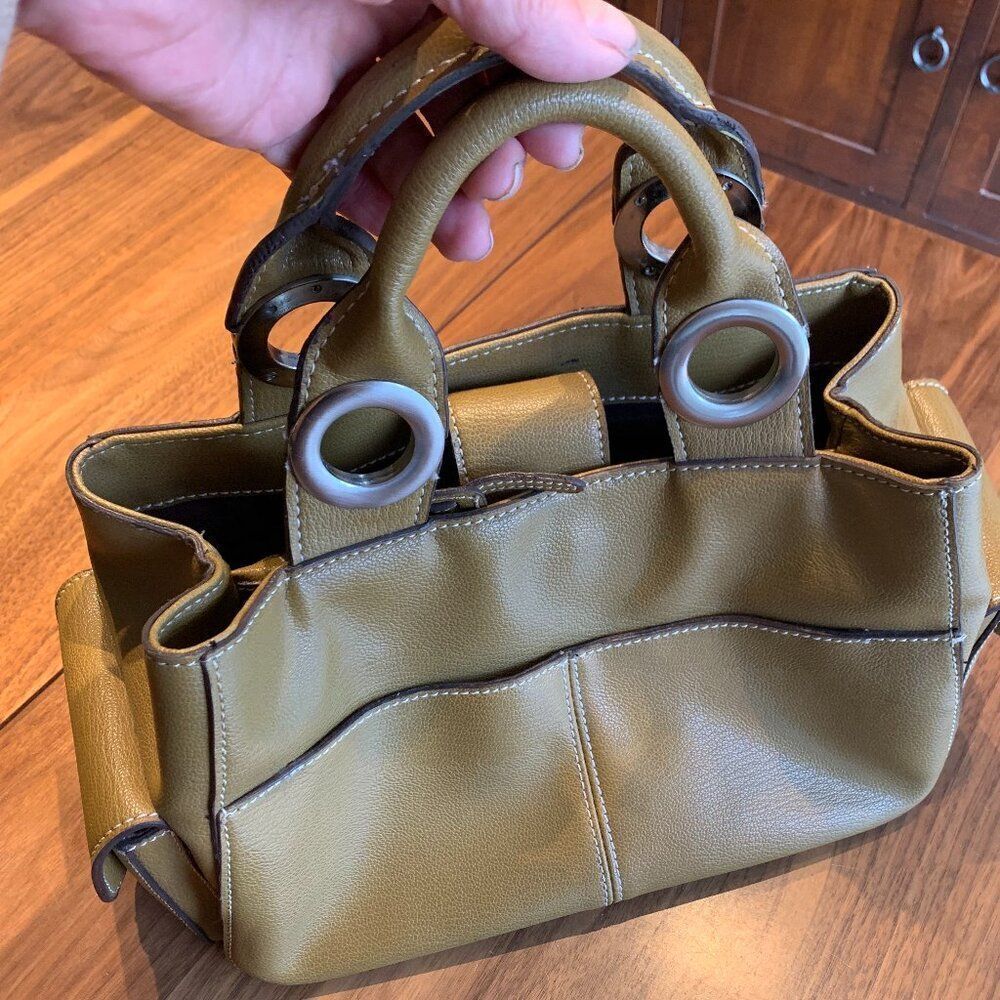 Emilie M purse, handbag, vegan leather, multiple pockets, holds iphone, EUC